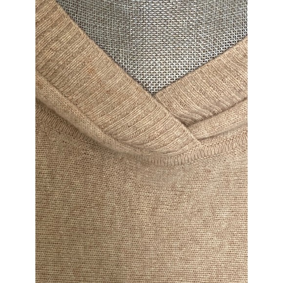 Max Studio women Beige hissed 100% 2-Ply cashmere Hooded V neck sweater size M - Picture 4 of 12